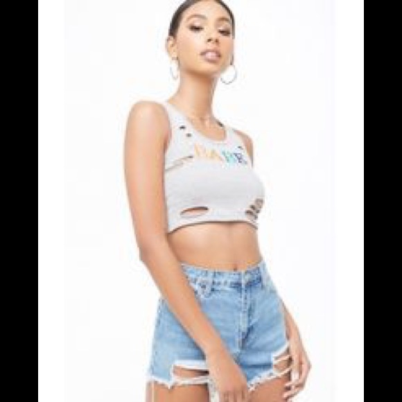 NWT F21 embroidered BABE crop top size L - Picture 5 of 5